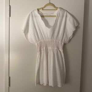 Marysia white scalloped coverup with red trim